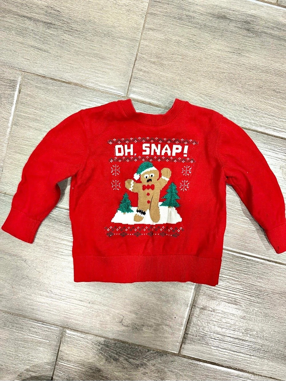 OshKosh B'gosh Oh Snap Gingerbread Christmas Sweater Baby 12M Red